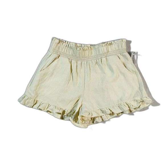 NWT Vanilla Star Linen Ruffle Shorts Booty Hi Waist Elastic Large Ivory - Picture 1 of 10